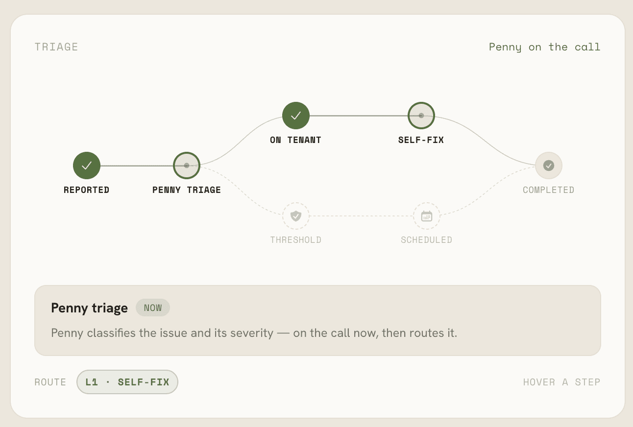 Penny's repair triage showing the routing path and decision rationale